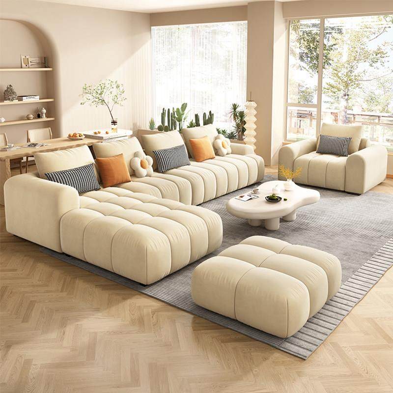 2025新款亲肤绒布沙发客厅简约现代钢琴键奶油风贵妃位小户型沙发