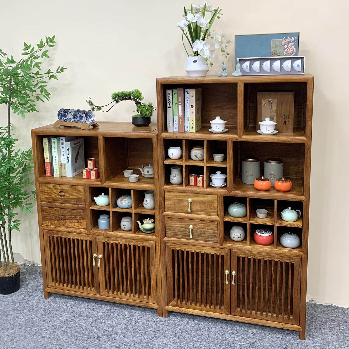 老榆木实木博古架新中式客厅多宝阁茶室置物架阳台家用展示架