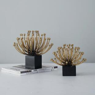 现代轻奢花蕊摆件大理石美式家居饰品样板间欧式客厅装饰奢华摆设