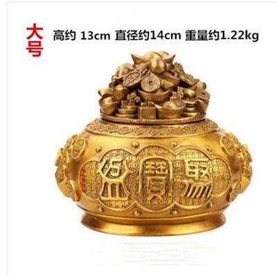 黄铜聚宝盆摆件桌面带盖开盖招财聚财五路财神聚宝盆家居客厅礼品