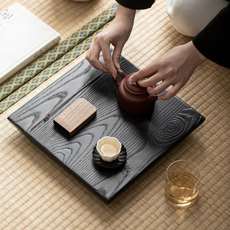 办公白蜡木炭烧茶台干泡茶托盘手工壶承整木实木托盘小茶盘原木