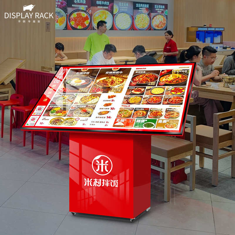 不倒牛餐饮饭店菜谱灯箱展示架商场立式落地式发光LED宣传广告牌