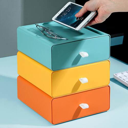 Desktop cosmetic storage box with color-block drawer-style o