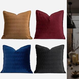 现代简约绒面抱压褶大枕沙发THO靠腰垫样房靠枕枕酒板店民宿软装