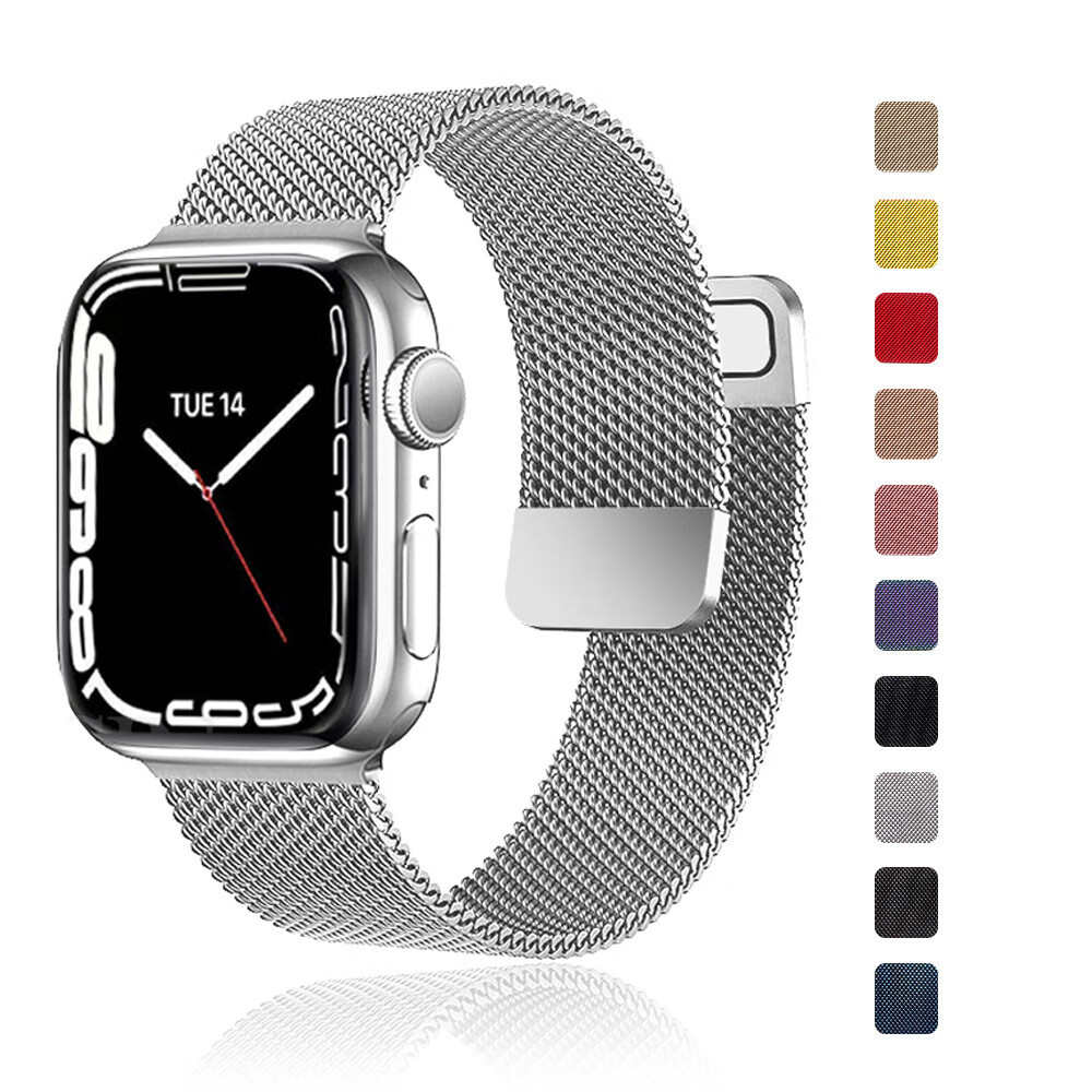 适用苹果手表Apple iwatch系列 两节磁吸不锈钢米兰尼斯表带腕带