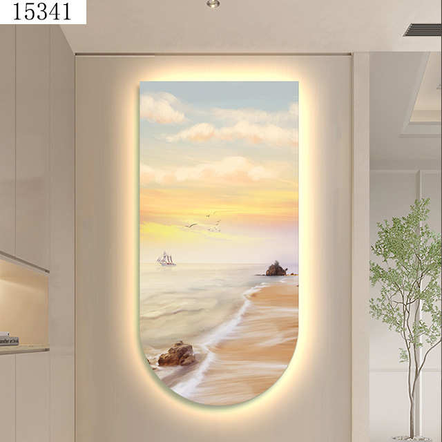 走廊玄关装饰画现代轻奢创意简约山水拱形壁画晶瓷画激光雕刻挂画图片