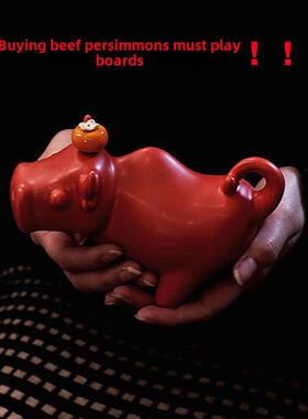 牛柿牛市红色开运生肖本命股市金融吉祥物炒股操盘财神陶瓷牛摆件