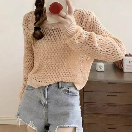 Breathable slimming hollow out outer knitted sweater top
