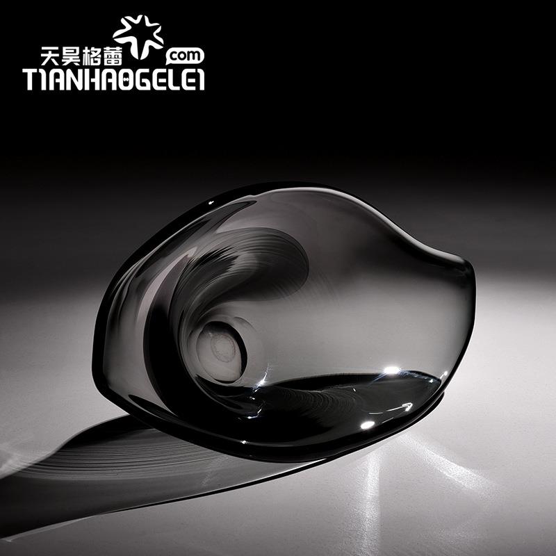 THGL客昊格蕾手工极简灰色玻璃风水果盘酒天店别墅大堂厅餐厅吧台