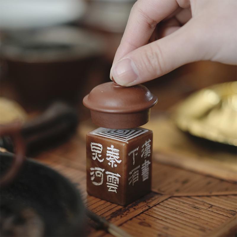 寿山石盖置手工雕刻壶盖托紫砂壶盖置托盖碗杯盖架茶玩配件