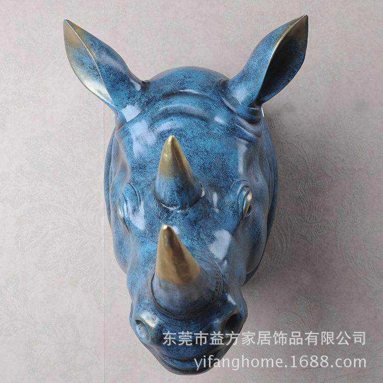 创意欧式复古仿真大犀牛动物头树脂壁挂 办公客厅酒吧墙面 装饰品