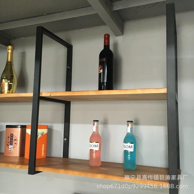 挂墙奶茶店咖啡店书架置物架收纳架酒架铁艺实木一字板悬挂壁挂
