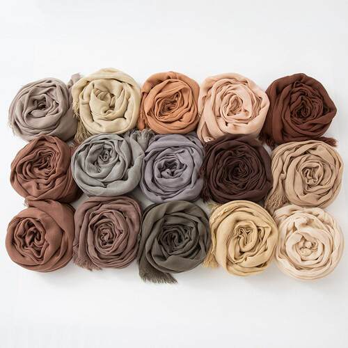 Solid-color natural wrinkled cotton headscarf and long scarf