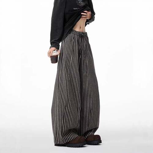 Women's Black Gothic Striped Long Pants Baggy Sweatpants