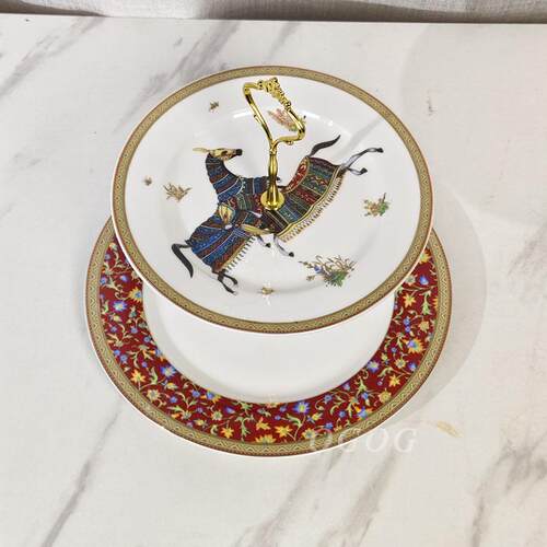 欧式高档精致H家马图串盘酒店餐厅摆台点心盘蛋糕盘骨瓷盘子