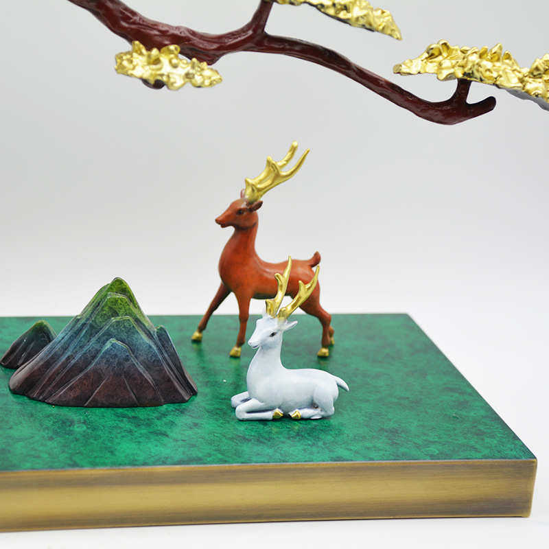 宏达  黄铜彩绘 财鹿鸿运 中式装饰品玄关铜鹿礼品摆件,特色手工艺,其他特色工艺品,淘宝优惠券,粉丝福利购,淘宝优惠卷