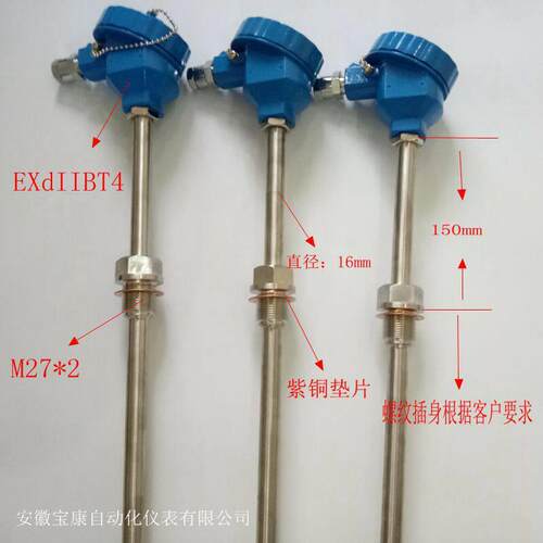 防爆热电阻热电偶WZP/WRN240铠装温度感测器BT4隔爆PT100感测器