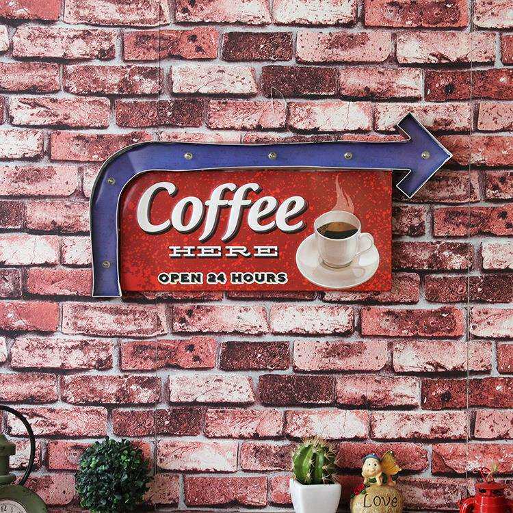 loft美式复古coffe箭头指示牌LED灯咖啡厅酒吧墙上室内背景装饰