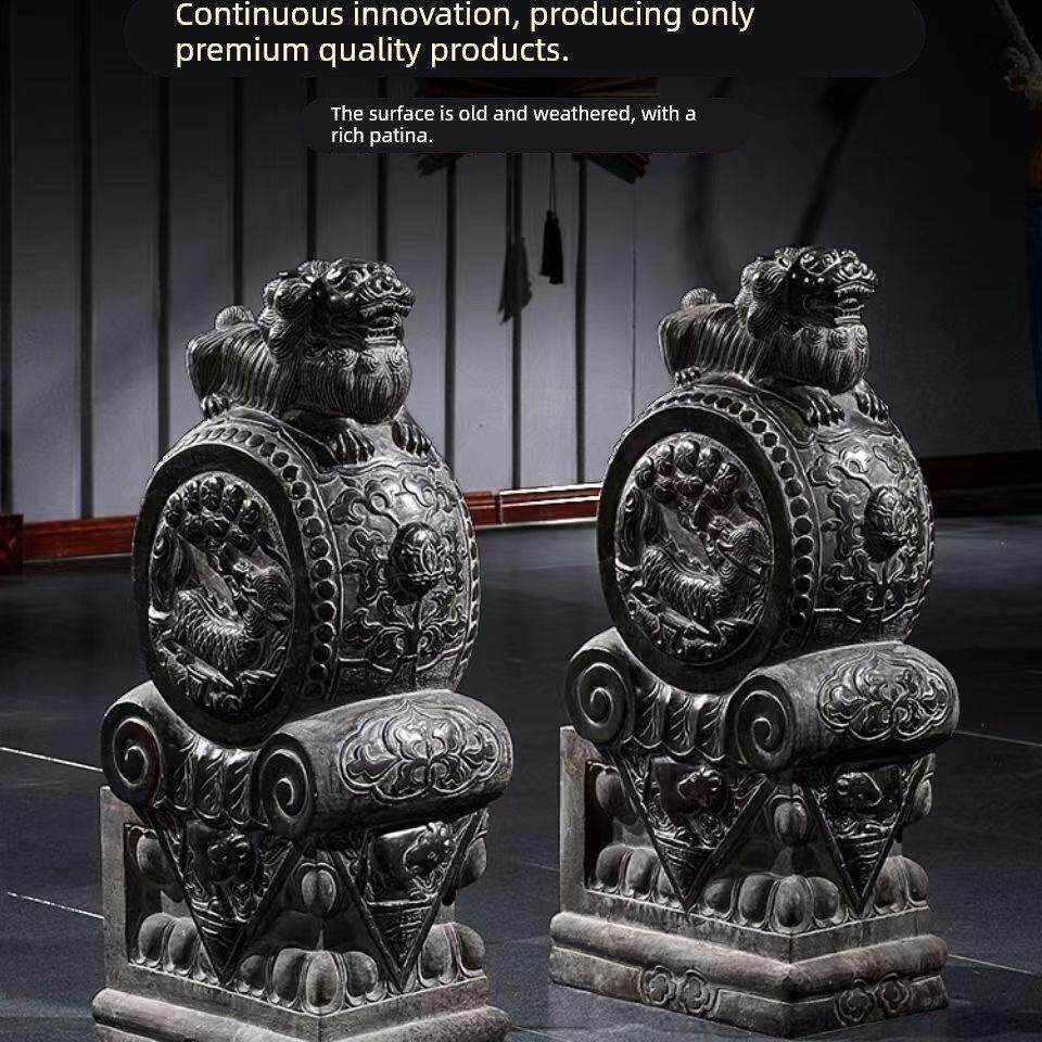 青石石雕彷古门墩抱鼓石一对麒麟小象貔貅石鼓家用招财看门守财镇