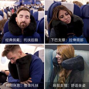 新款直销颈枕旅行u型枕充气枕头 H连帽午睡枕户外汽车长途飞机护