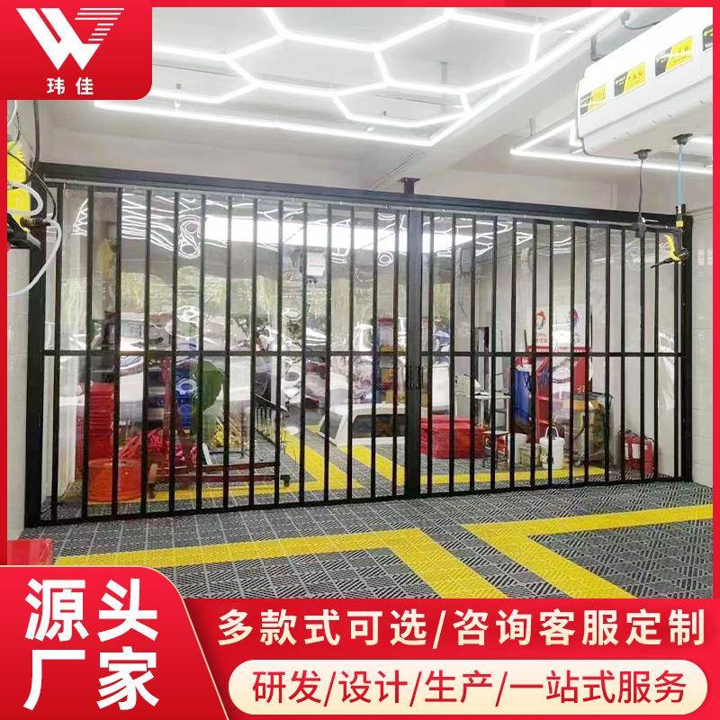 商场弧形折叠水晶门商铺门门店侧卷铝合金折叠门侧卷水晶推拉门