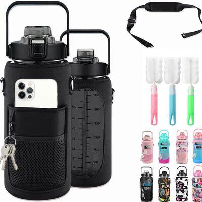 2 Liter Water Bottle With Sleeve 64 OZ Inspirational Half Ga