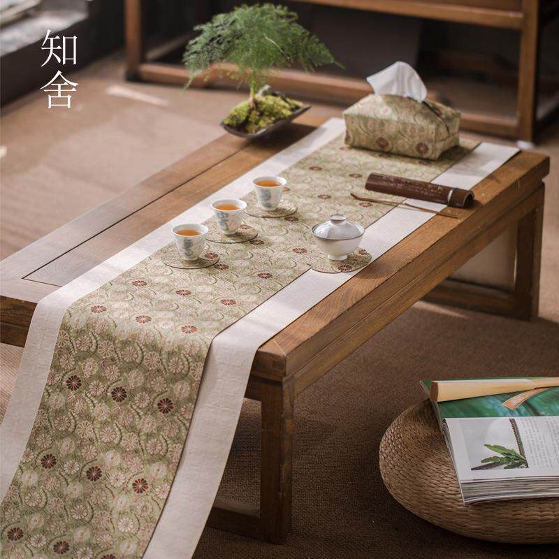 知舍卷草菱纹茶席套组大号3色3尺寸茶桌伴侣中国风织锦茶垫布桌旗
