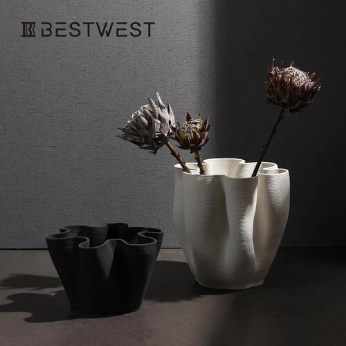 Best west 3D打印大号陶瓷落地花瓶摆件高档样板房软装家居装饰品