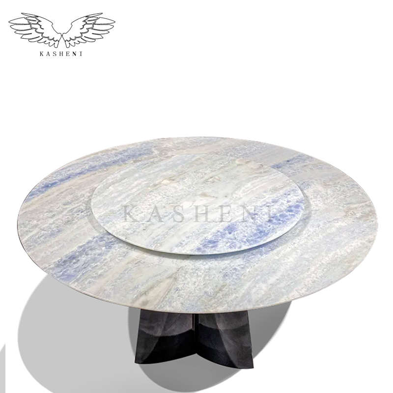 卡奢尼天然蓝水晶大理石奢石餐桌现代简约家用长方形意式轻奢饭桌