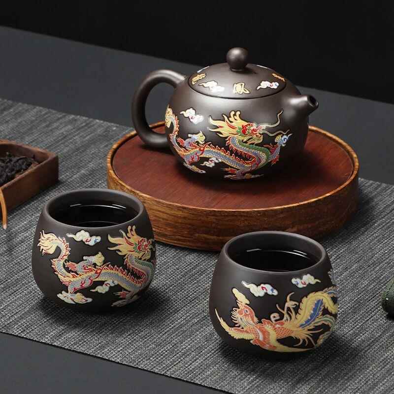 手工变色龙凤呈祥紫砂壶家用茶具西施凤鸣壶泡茶壶礼盒装公司礼品
