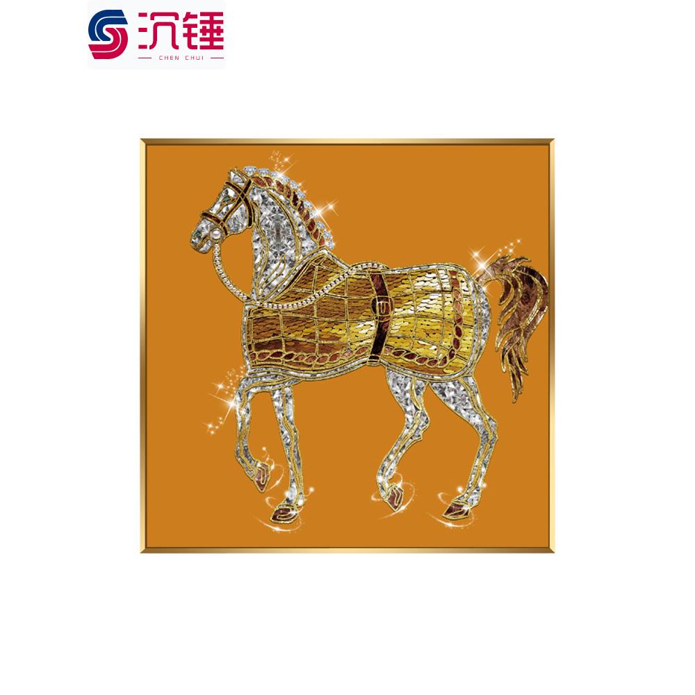 镶钻晶瓷骏马图装饰画餐厅轻奢挂画玄关客厅现代简约马到成功壁画图片