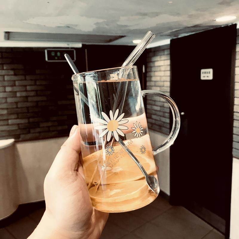 玻璃杯家用带把ins风大容量水杯吸管可爱少女茶杯子马克杯带盖子,餐饮具,玻璃杯,淘宝优惠券,粉丝福利购,淘宝优惠卷