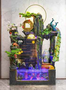 鱼室缸山水喷泉水幕墙景观摆件招财开业送礼客74863厅假阳台办公