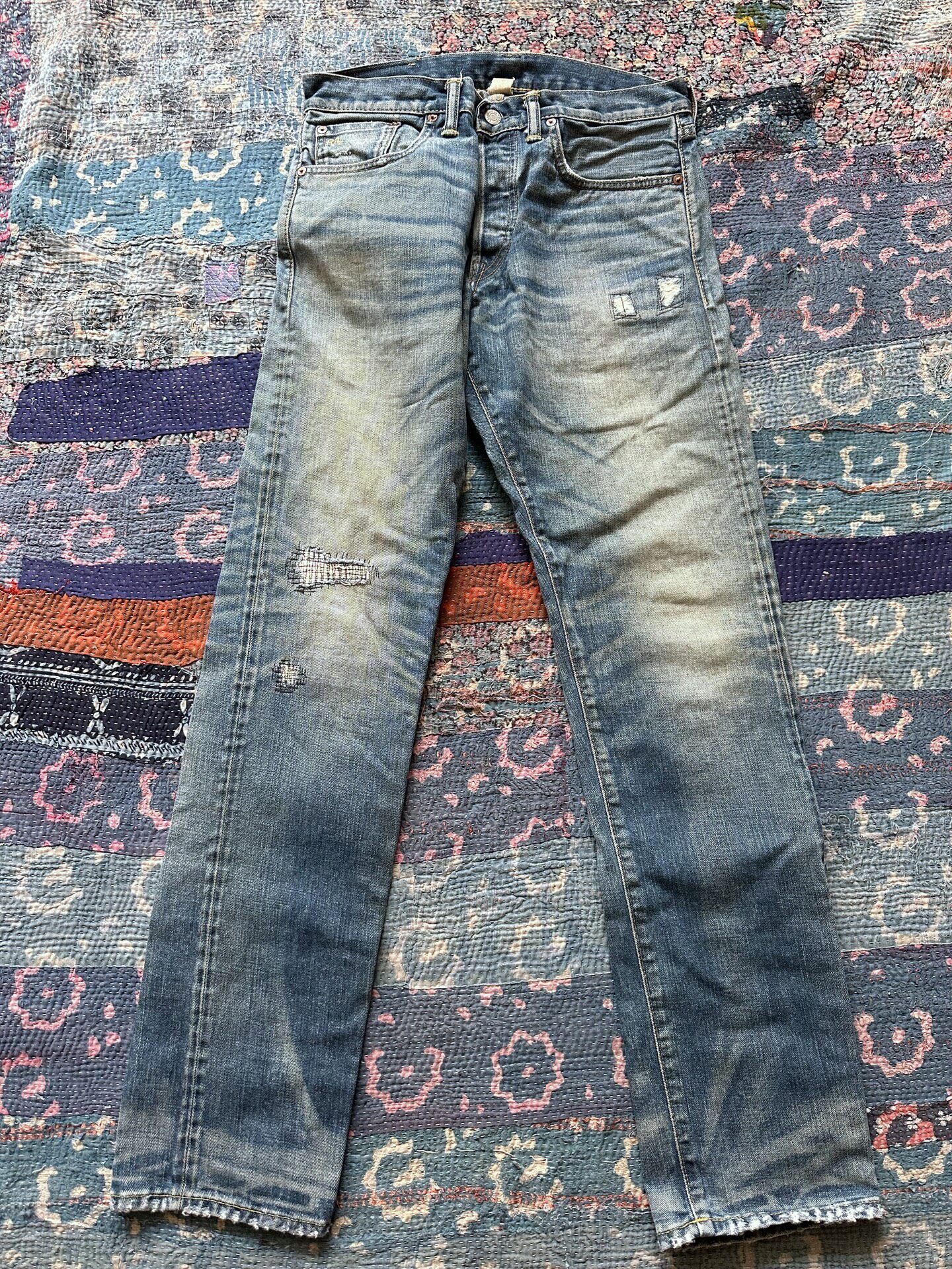 RRL Distressed Vintage Washed Straight Jeans