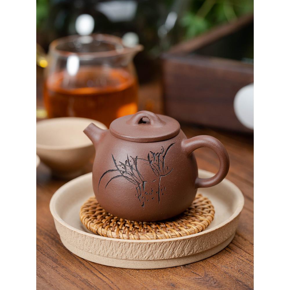 宜兴周婷纯手工雕刻汉瓦壶紫泥紫砂壶家用茶水壶泡茶器功夫茶具