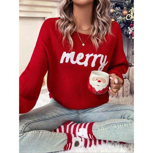 D 75553 Christmas letter knit sweater 圣诞字母针织衫跨境