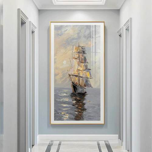 一帆风顺入户玄关装饰画美式客厅走廊尽头轻奢高级感挂画抽象壁画