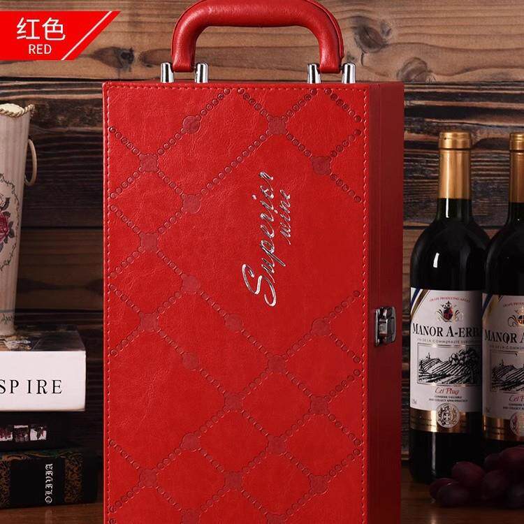 红SQX酒盒包装礼盒空酒双支装皮盒葡萄礼盒高档箱品礼红酒瓶盒子