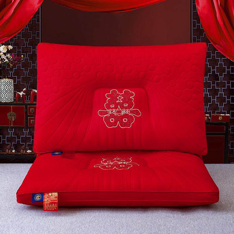 结婚大红色乳胶枕一对2025新款喜庆新娘陪嫁枕头婚庆护颈椎枕芯