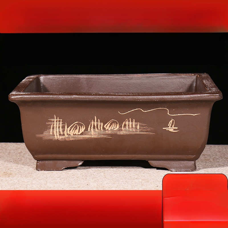 紫砂长方形花盆大口径马槽花盆大号假山盆景花盆陶瓷花盆画册式