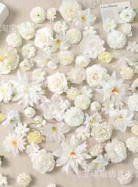 白色系系混搭仿真花朵假花绢花diy手作簪花头饰学士帽花环材料包
