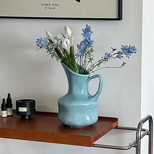 创意陶瓷花瓶 天蓝色 摆件ins风 客餐厅花瓶插花高级感房间装饰品