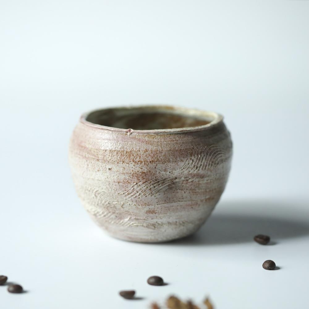 蔷薇粉粗陶手作孤品建水纯手工紫砂拙型渣斗粉引茶海化妆土复古