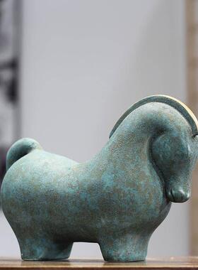 陶瓷马摆件工艺品办公室客厅酒柜书架新中式家居装饰招财开业礼品