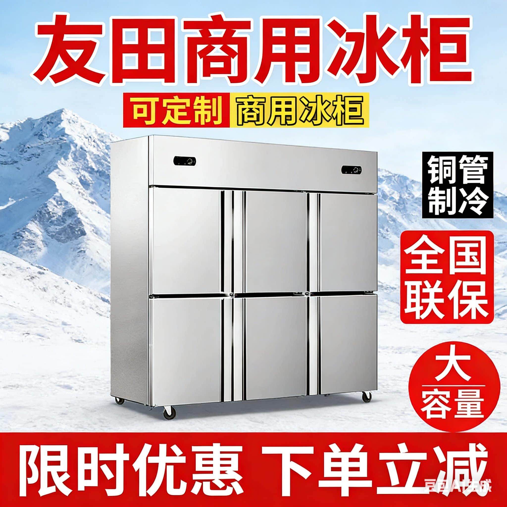 友田商用不锈钢四门冰柜双机双温冰柜冷藏冷冻冰柜立式厨房