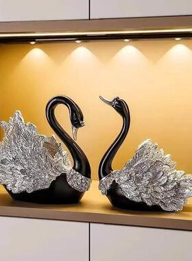 （小）ICN轻客厅情侣天鹅摆件高级感家酒柜电视柜装奢居饰号品