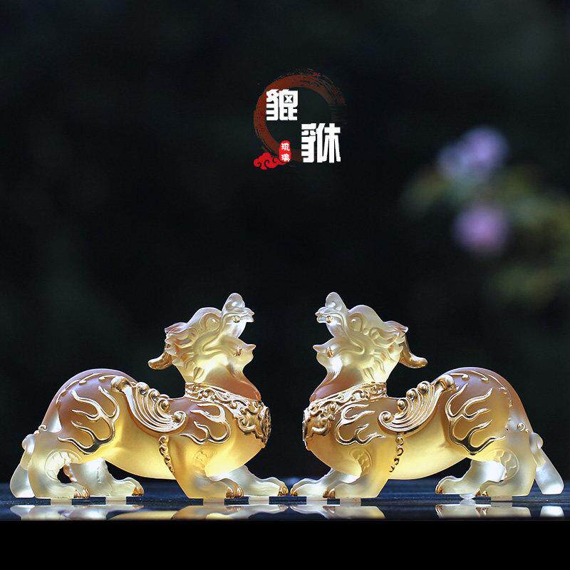 古法琉璃贴金貔貅工艺品风水摆件客厅办公店铺开业送礼招财貔貅