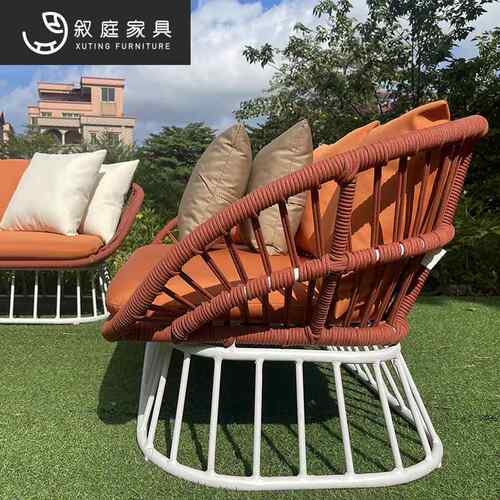 外户约休闲绳编椅外子室花简园庭院高靠背OCN躺椅小茶几组合家具