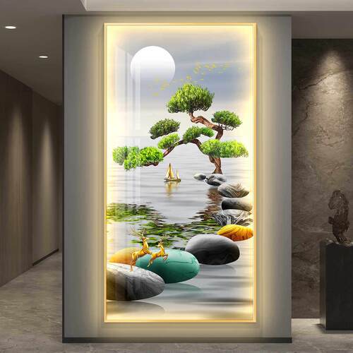 石来运转led带灯入户玄关装饰画走廊过道挂画壁画简约现代高级感