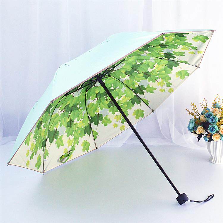 正品安诺三淑小清新双层两遮阳伞黑胶防晒抗UV阳伞折遮叠晴雨伞用